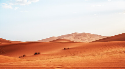 Fototapeta na wymiar Erg Chebbi sand dunes in the Sahara desert near Merzouga, Morocco