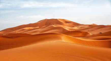 Sand dunes in the Sahara Desert, Merzouga, Morocco - obrazy, fototapety, plakaty