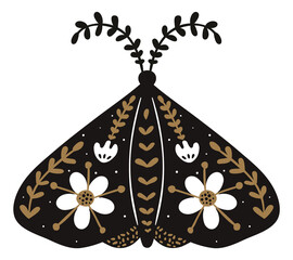 Decorative butterfly with flower ornament in tribal style
