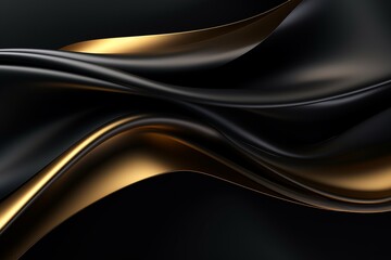 Luxury Black Abstract 3D Background with Intertwined Golden Metallic Waves