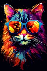 Obraz premium Fantasy Cat in Vibrant Multicolored Sunglasses