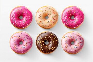 Vibrant Set of Delicious Donuts on a Transparent Background: Isolated Top View Design Element