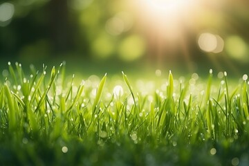 Obraz premium Macro View of Sunlit Spring Grass with Selective Focus