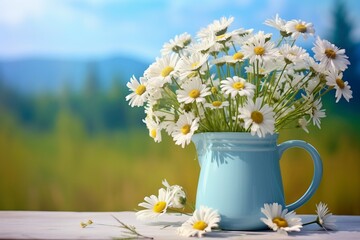 Scenic Spring-Summer Meadow: Light Blue Mug Adorned with Daisies