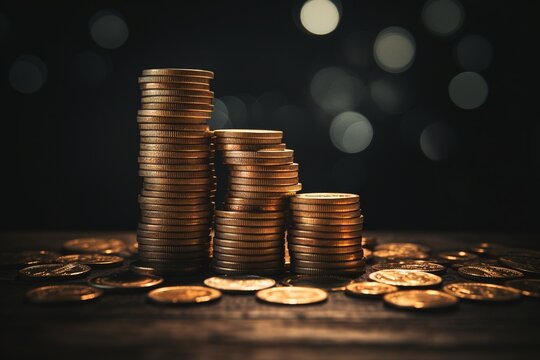Coin Stacks on a Dark Background