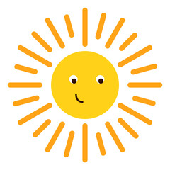 Sun with half smile. Smirking face emoji. Funny character