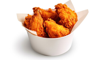 Fried chicken in paper bucket isolated on white background. Generative Ai