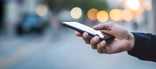 Businessman using his smartphone in city