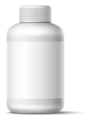 Realistic plastic jar. Sport nutrition container mockup