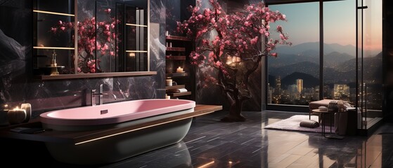 Modern bathroom black and pink tiles