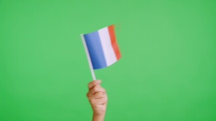 Hand waving a pennant of a french national flag