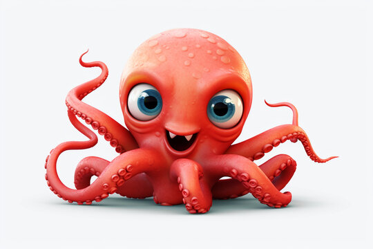 cute cartoon octopus monster on white background