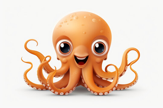 cute cartoon octopus monster on white background