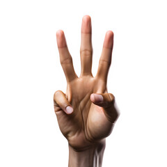 The hand showing the number three gesture isolated on transparent background ,generative ai - obrazy, fototapety, plakaty