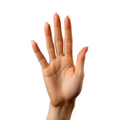 The hand shows the number five gesture isolated on transparent background ,generative ai