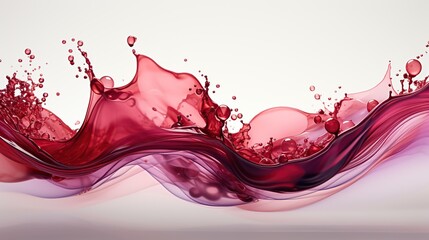 Red water or juice wave flow with splatters, vector isolated realistic liquid swirl. - obrazy, fototapety, plakaty