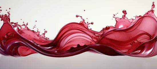 Schilderijen op glas Red water or juice wave flow with splatters, vector isolated realistic liquid swirl. © Mas