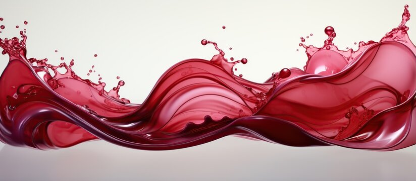 Red water or juice wave flow with splatters, vector isolated realistic liquid swirl.