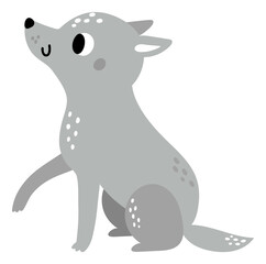 Cute wolf sitting. Hand drawn forest animal