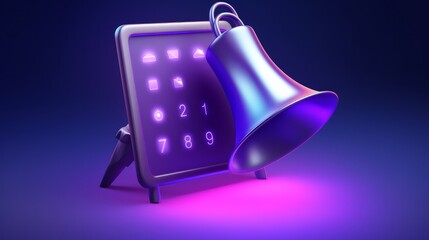 A 3D representation of a calendar reminder set against a purple background, showcasing a notifications page with elements that appear to be floating. This 3D alert serves as a visual aid for business 