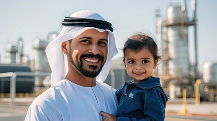 Foto op Plexiglas Portrait of rich Arabian businessman standing in front of the oil refinery power plant background. People and business industry concept. © Virtual Art Studio