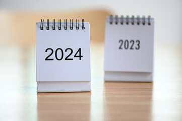 Embrace the Future: A Visual Journey from 2023 to 2024 - Concept of Change - obrazy, fototapety, plakaty