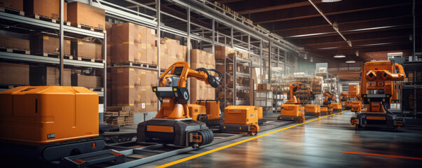 Automated smart Robotic Arms In Modern Warehouse.