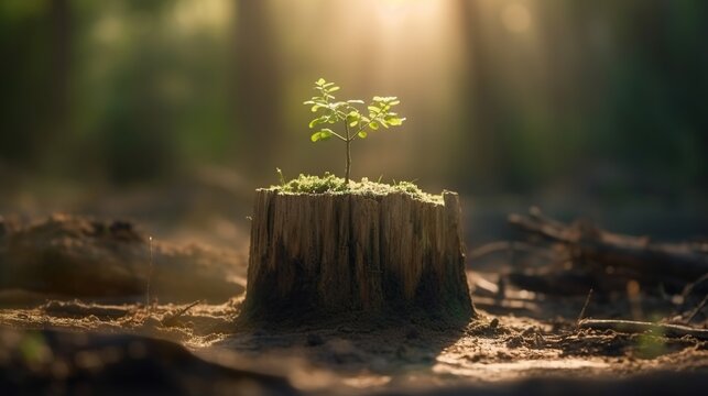 Young tree shoots that emerge from old tree stumps