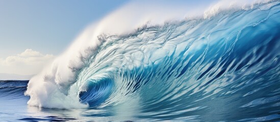 Massive Blue Wave Crashes in the Sea With copyspace for text