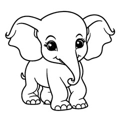 elephant black and white vector illustration for coloring book