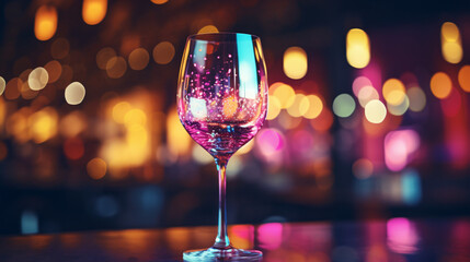 Wine glass with blurred lights.