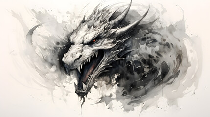 インクアートで描いたドラゴン、竜、龍、辰｜Dragon drawn with ink art Generative AI