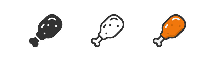 Meat leg vector icon. Hot fried chicken leg symbol. Fast food, roasted crispy bird meat for dinner. Outline, flat and colored style. Vector illustration. © Design Ful