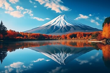 Fototapeta na wymiar Mt. Fuji reflected in Kawaguchiko lake, Japan.