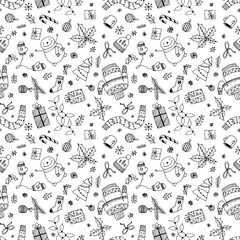 White and black simple doodle hand drawn christmas illustrations background.Print xmas,new year party wrapper,cards,invitations,design