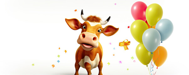 Funny cartoon cow on white background.