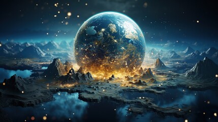 Three dimensional render of planet earth floating in outer space - obrazy, fototapety, plakaty
