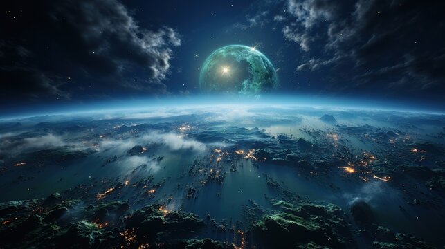 Three dimensional render of planet earth floating in outer space