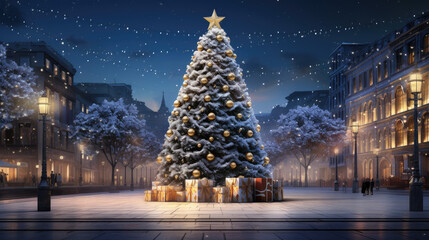 Christmas tree in a square in a metropolitan city
