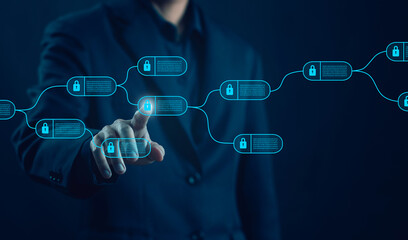 concept cyber security financial, cryptocurrency digital. blockchain technology ledger data...