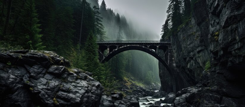 Abandoned bridge in Coquihalla Canyon British Columbia Canada With copyspace for text