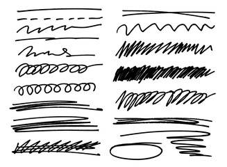 Charcoal Pencil Scribble Elements and Hand drawn Textured. Bold Charcoal Freehand Doodle Scratches, Hatches, Scribbles and Marker Sketch Style Vector Illustration.