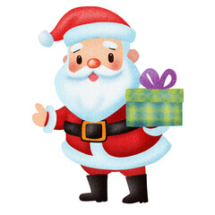 A cute Santa Claus character holding a present box in hands, Christmas, winter, holiday design elements.Vector illustration drawing.