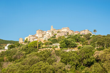 Fototapeta na wymiar View at the hill with Furiani village in Corsica - France