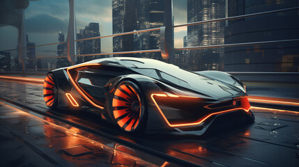Future car going on the road. 3D.