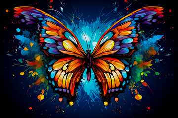 Tropical elegant butterfly with colorful wings and antennae. Pretty flying moth top view. Gorgeous exotic spring insect. 