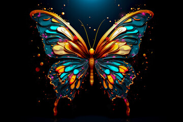 Tropical elegant butterfly with colorful wings and antennae. Pretty flying moth top view. Gorgeous exotic spring insect. 