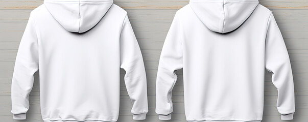 Front and back view of white hoody sweatshirt.