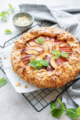Homemade galette with peaches.