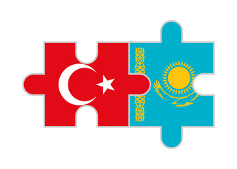 puzzle pieces of turkey and kazakhstan flags. vector illustration isolated on white background